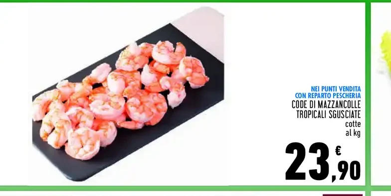 Code di mazzancolle tropicali sgusciate cotte