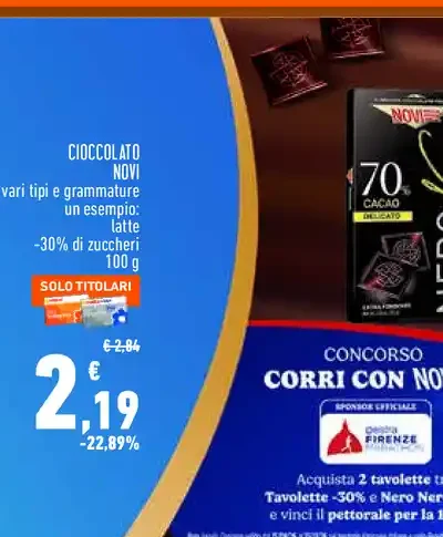 Cioccolato Novi -30% zuccheri