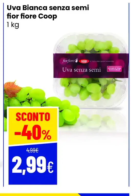 Uva Bianca senza semi fior fiore Coop