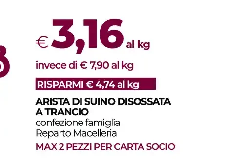 Arista di suino disossata a trancio