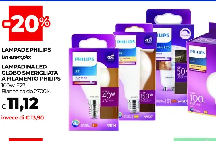 Lampadina LED globo smerigliata a filamento Philips