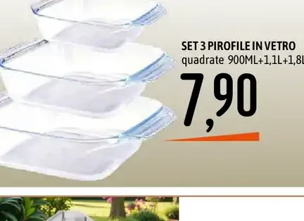 Set 3 pirofile in vetro quadrate