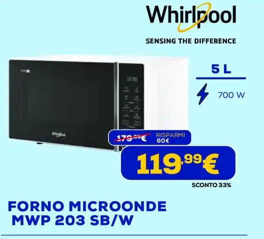 Forno microonde Whirlpool MWP 203 SB/W