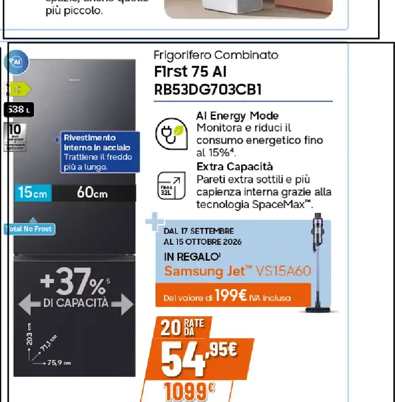 Frigorifero Samsung combinato First 75 AI RB53DG703CB1
