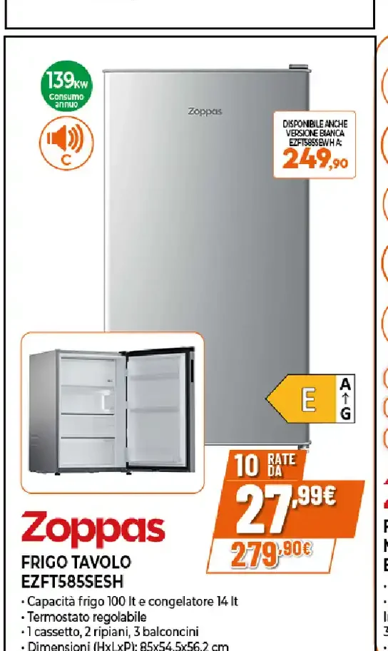 Frigo tavolo Zoppas EZFT585SESH