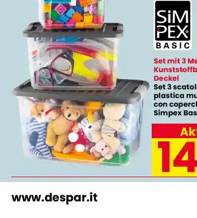 Set 3 scatole in plastica Simpex Basic
