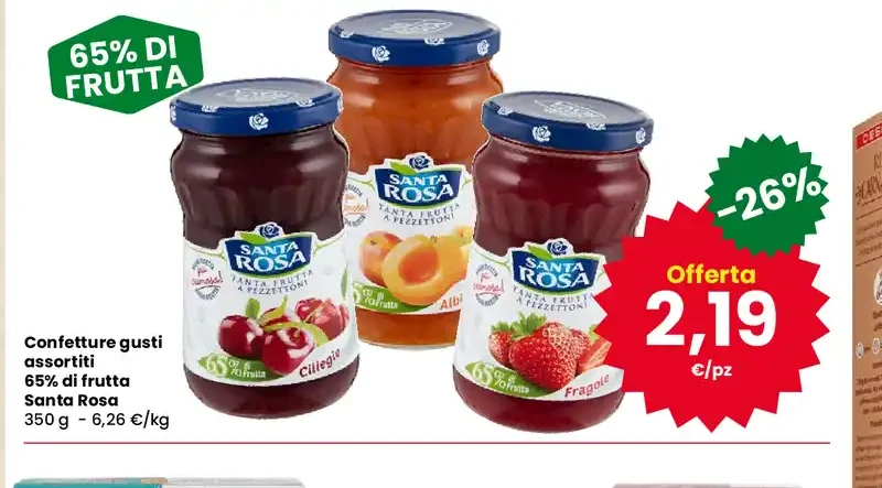 Confetture gusti assortiti 65% di frutta Santa Rosa