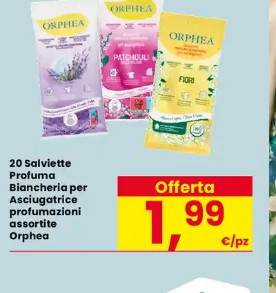 Salviette profuma biancheria per asciugatrice Orphea
