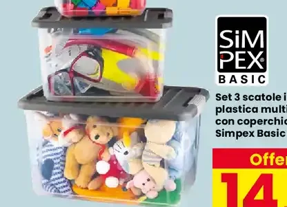 Set 3 scatole in plastica multiuso con coperchio Simpex Basic