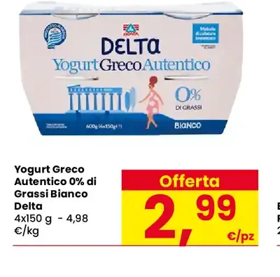 Yogurt Greco Autentico 0% di Grassi Bianco Delta