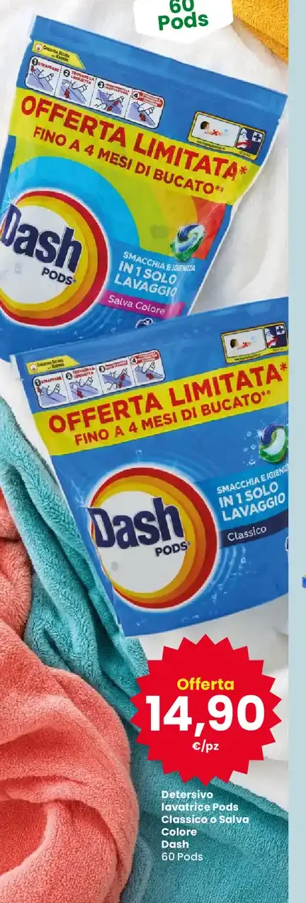Detersivo lavatrice Pods Classico o Salva Colore Dash