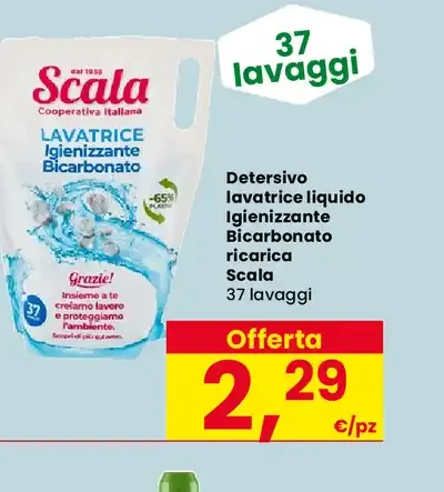 Detersivo lavatrice liquido igienizzante bicarbonato ricarica Scala