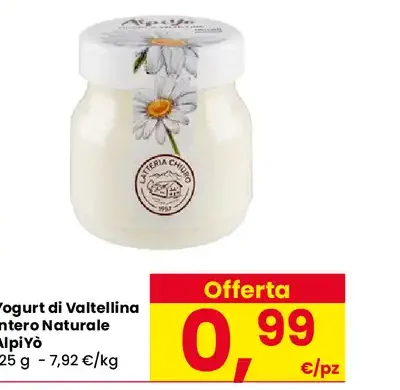 Yogurt di Valtellina intero naturale AlpiYò