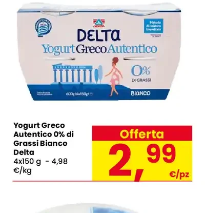 Yogurt Greco Autentico 0% di Grassi Bianco Delta