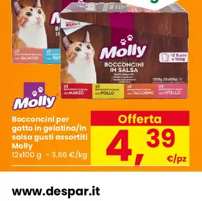 Bocconcini per gatto in gelatina/in salsa gusti assortiti Molly