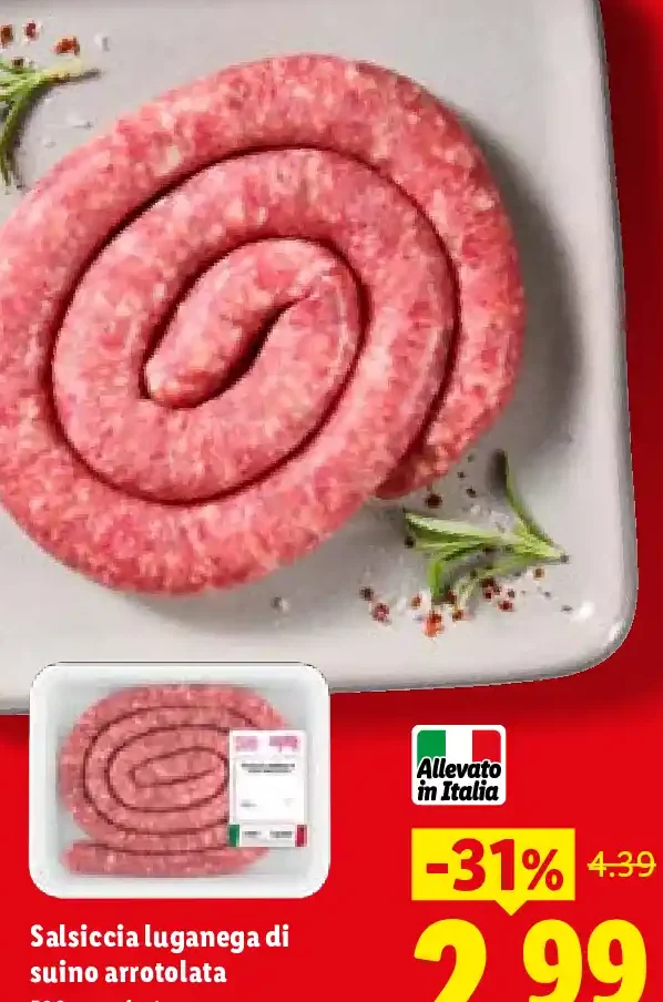 Salsiccia luganega di suino arrotolata