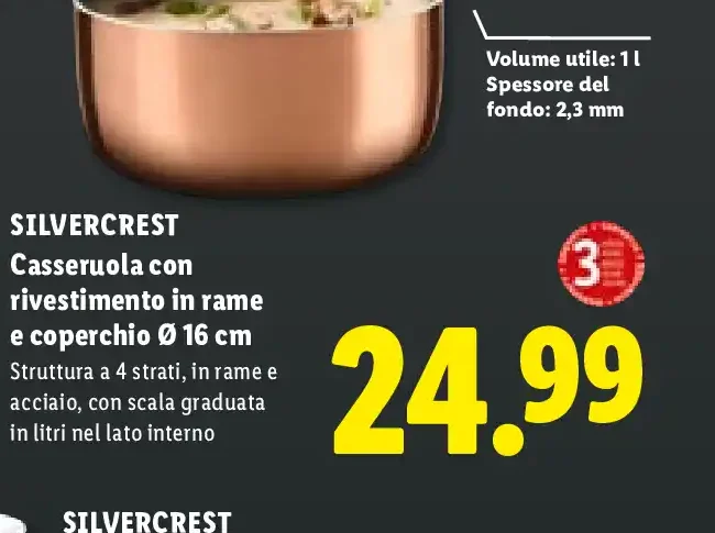 Casseruola con rivestimento in rame e coperchio