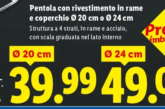 Pentola con rivestimento in rame e coperchio