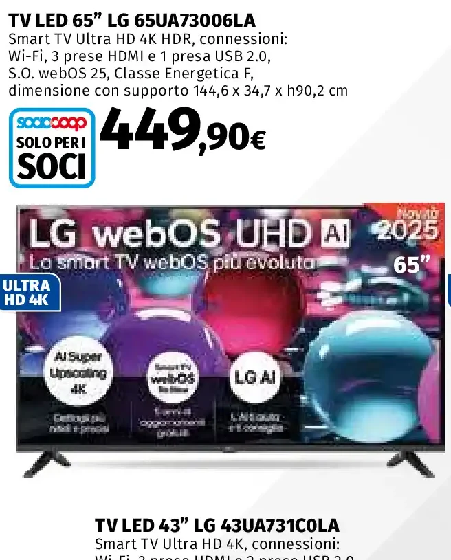 TV LED 65 pollici LG 65UA73006LA