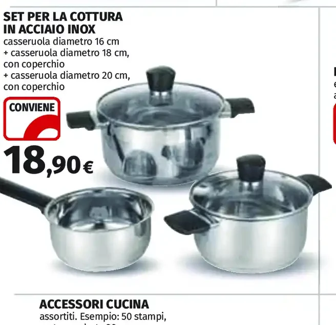 Set pentole in acciaio inox