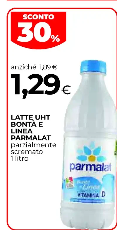 Latte UHT BonTà e Linea Parmalat parzialmente scremato