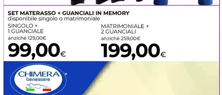 Set materasso + guanciali in memory singolo