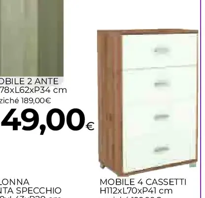 Mobile 2 ante e 4 cassetti