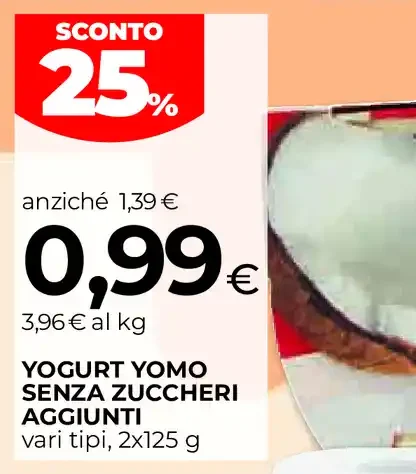 Yogurt Yomo senza zuccheri aggiunti