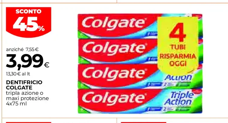 Dentifricio Colgate tripla azione o maxi protezione