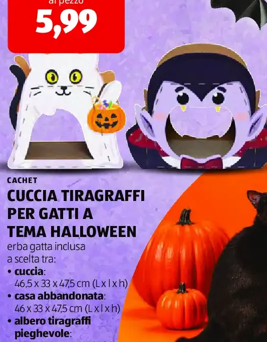 Cuccia tiragraffi per gatti a tema Halloween