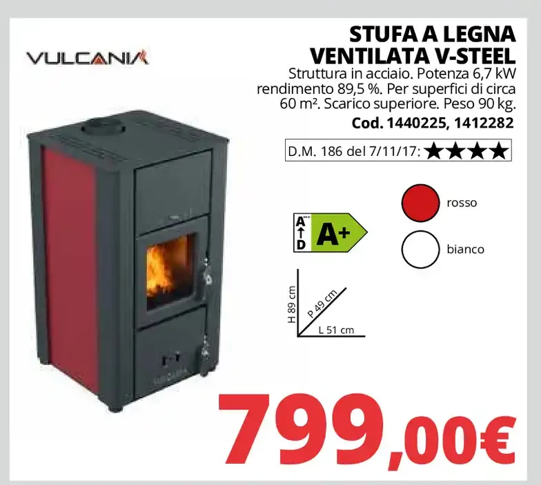Stufa a legna ventilata V-Steel