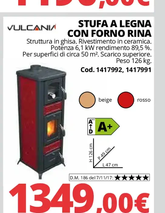 Stufa a legna con forno Rina