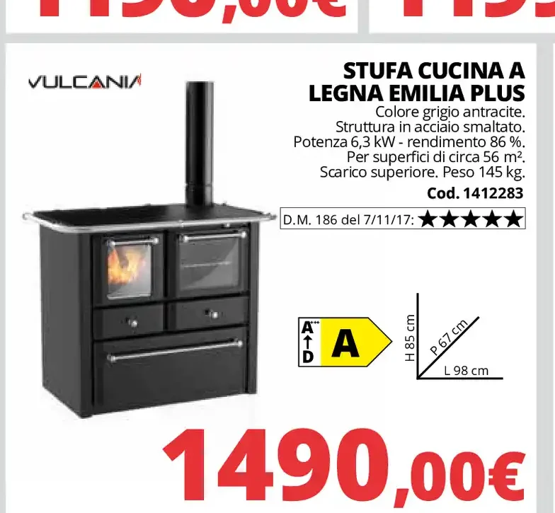 Stufa cucina a legna Emilia Plus
