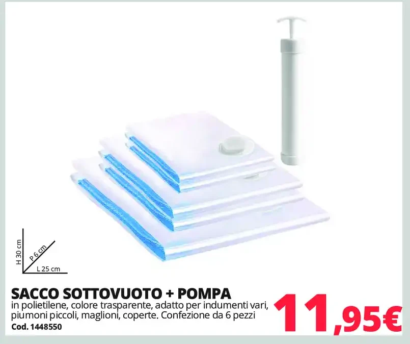 Sacco sottovuoto + pompa