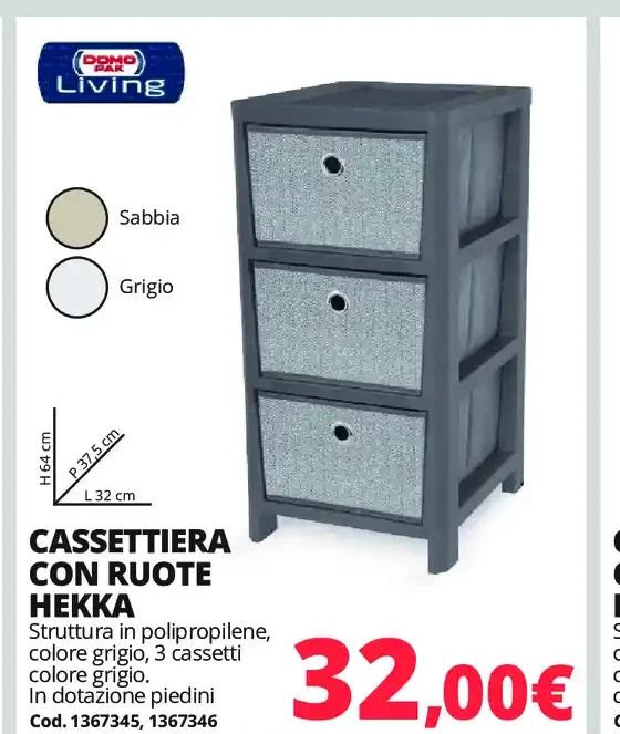Cassettiera con ruote Hekka