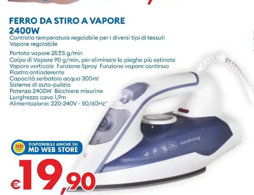 Ferro da stiro a vapore 2400 W