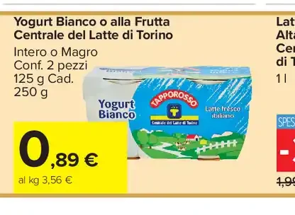 Yogurt bianco o alla frutta Centrale del Latte di Torino