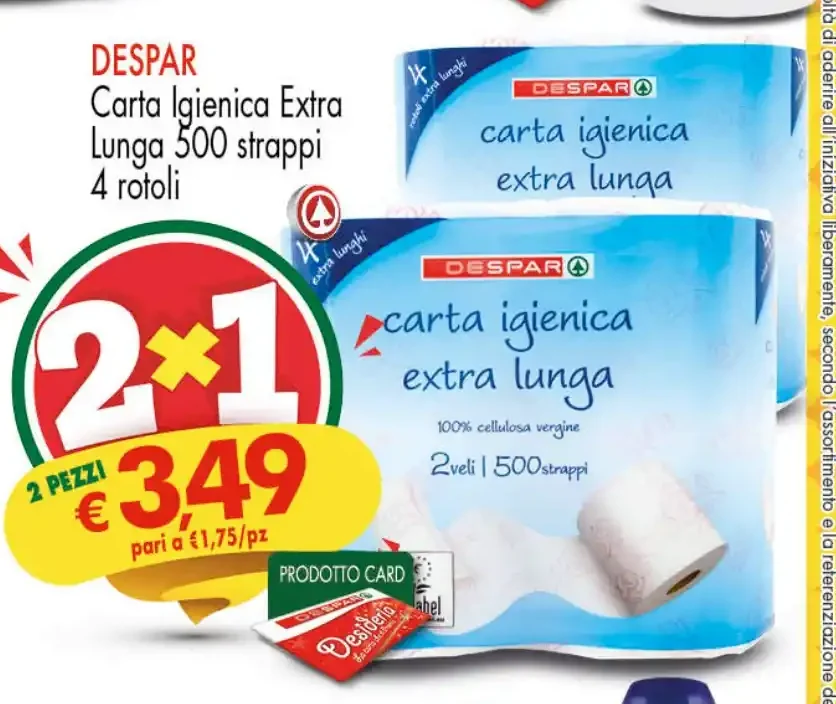 Carta igienica Extra Lunga 500 strappi, 4 rotoli