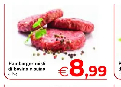 Hamburger misti di bovino e suino