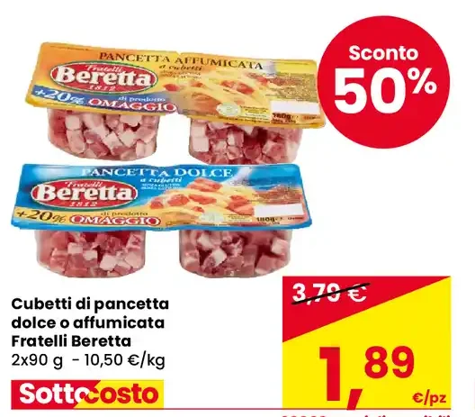 Cubetti di pancetta dolce o affumicata Fratelli Beretta