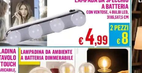Lampada da specchio a batteria
