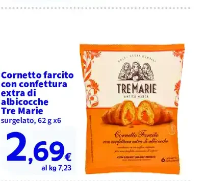 Cornetto farcito con confettura extra di albicocche Tre Marie
