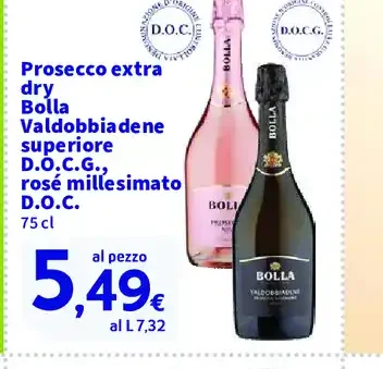 Prosecco extra dry Bolla Valdobbiadene superiore D.O.C.G.