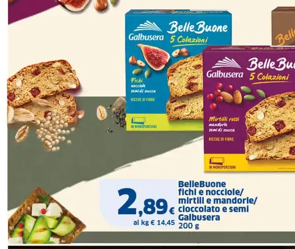 BelleBuone fichi e nocciole/mirtilli e mandorle/cioccolato e semi Galbusera