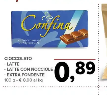 Cioccolato latte, latte con nocciole, extra fondente
