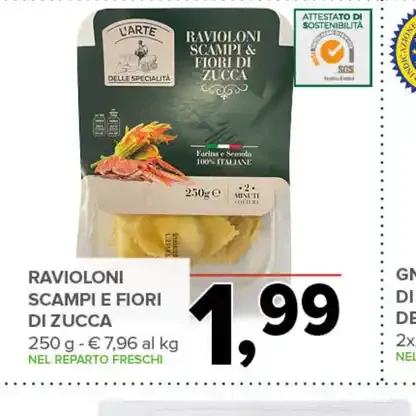 Ravioloni scampi e fiori di zucca