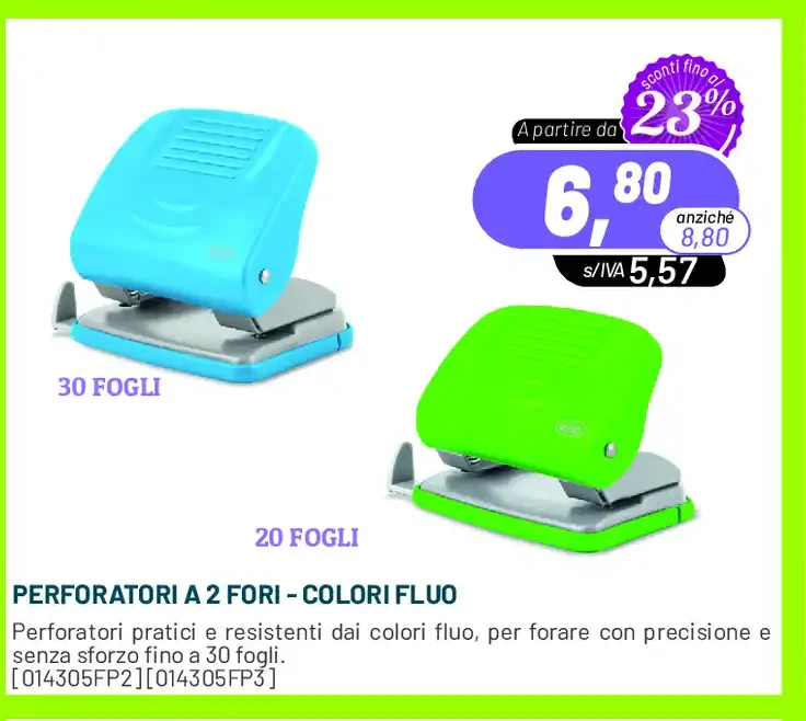 Perforatori a 2 fori colori fluo