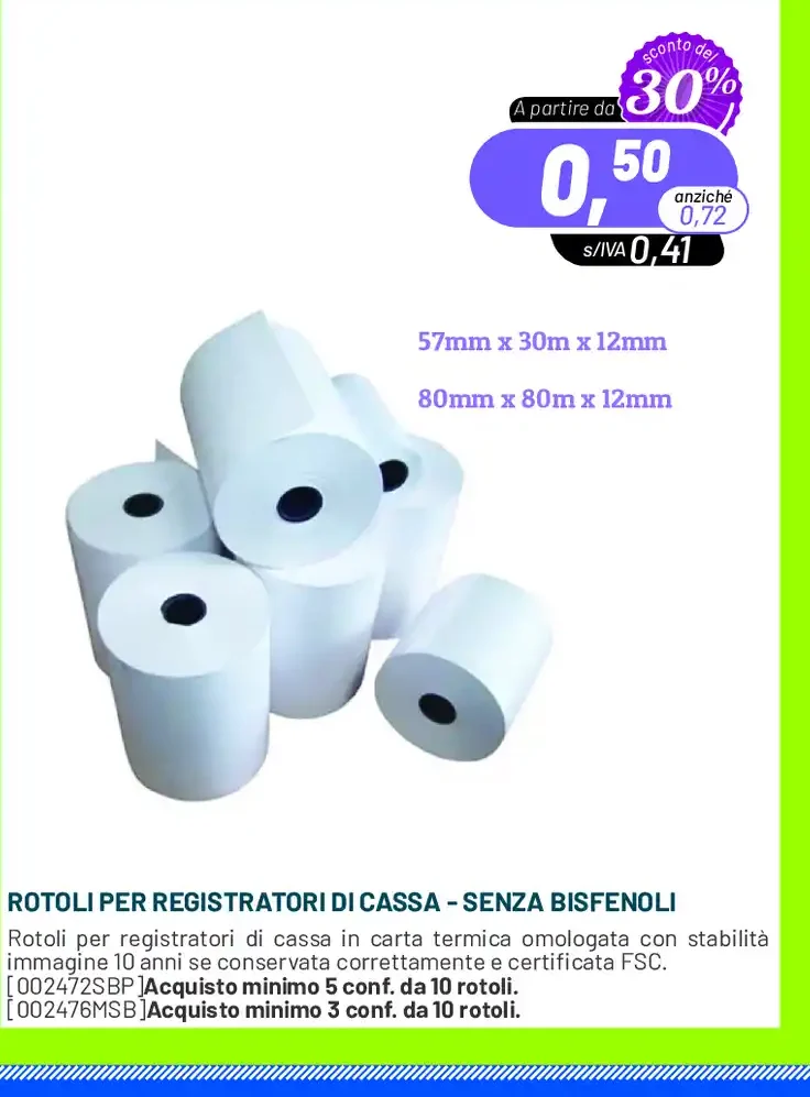 Rotoli per registratori di cassa senza bisfenoli