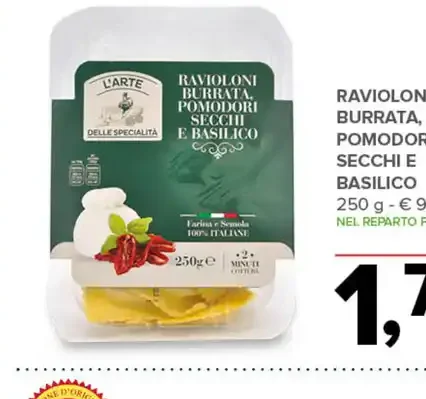 Ravioli burrata, pomodori secchi e basilico