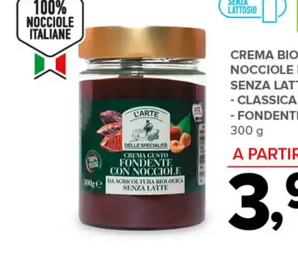 Crema bio con nocciole italiane senza latte